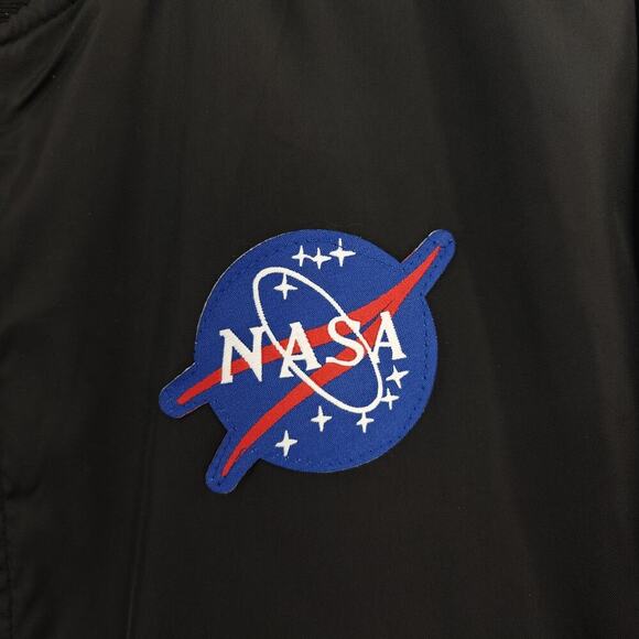 NASA Bomber Jacket Mens Large Black Windbreaker Full Zip USA Patch Halloween - Picture 3 of 11